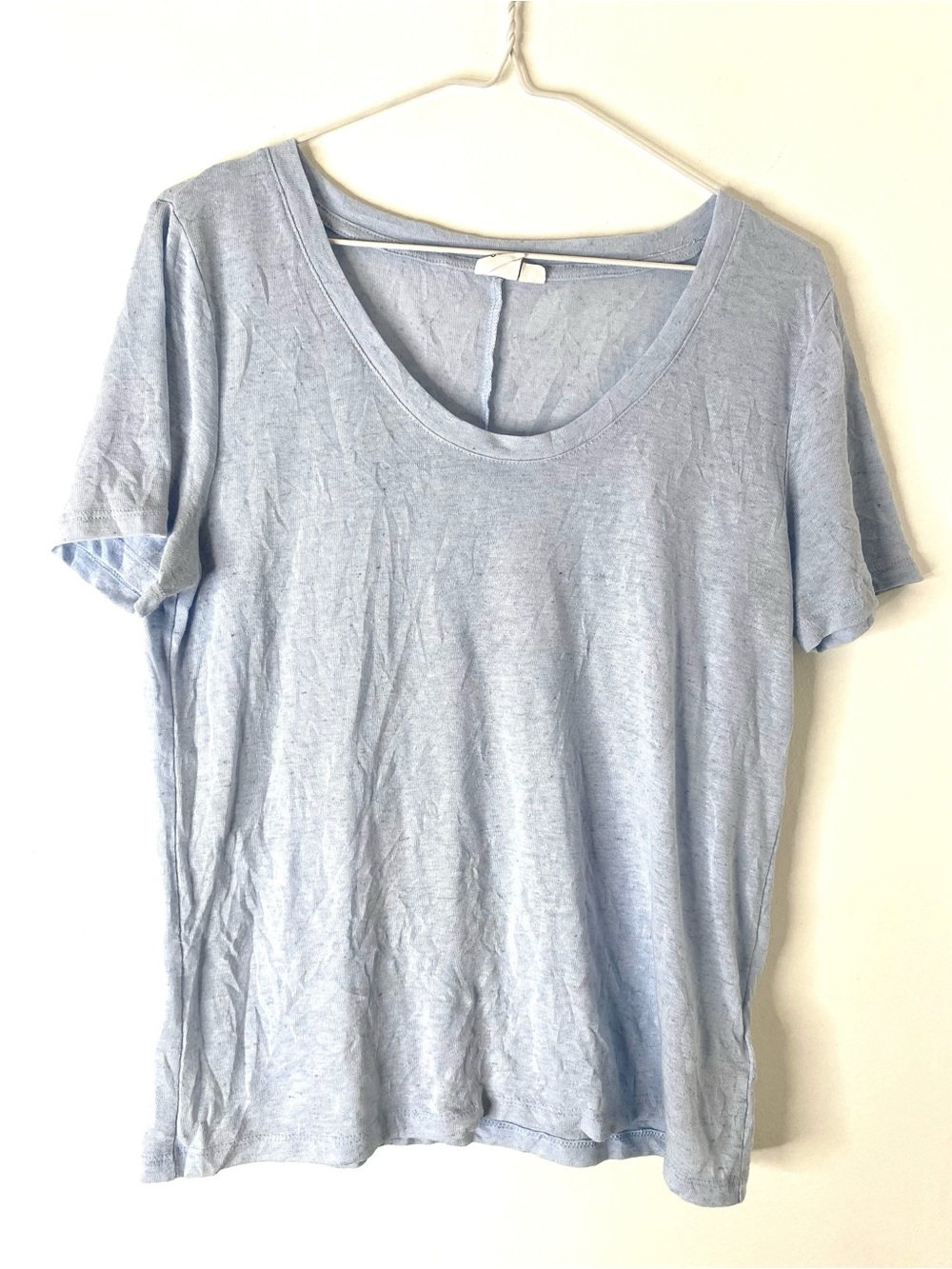 GAP Linen Blend Scoop Neck Short Sleeve Tee Bicoastal Blue Casual Top